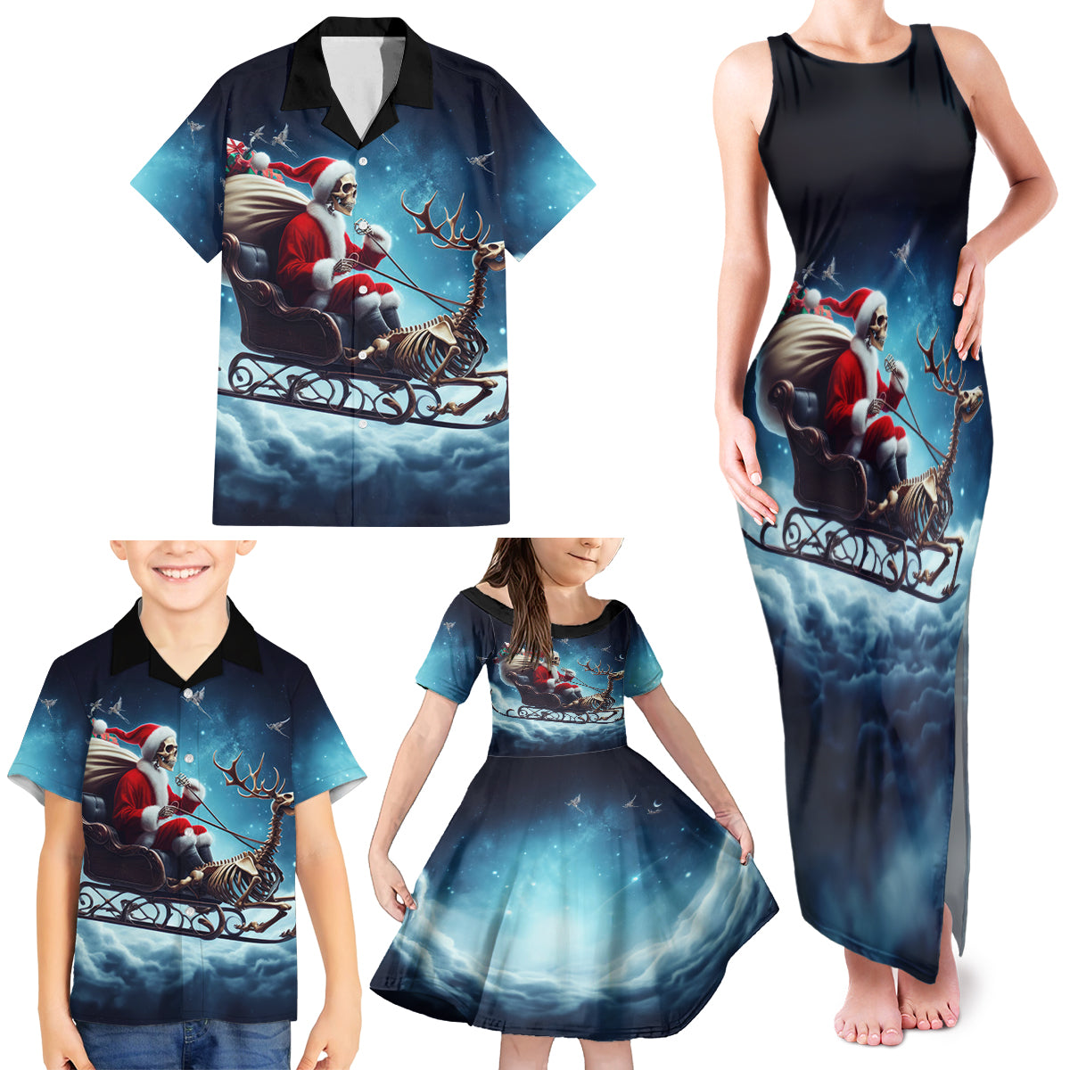 Skeleton Santa Claus Family Matching Tank Maxi Dress and Hawaiian Shirt Santa Claus Is Coming To Town - Wonder Print Shop