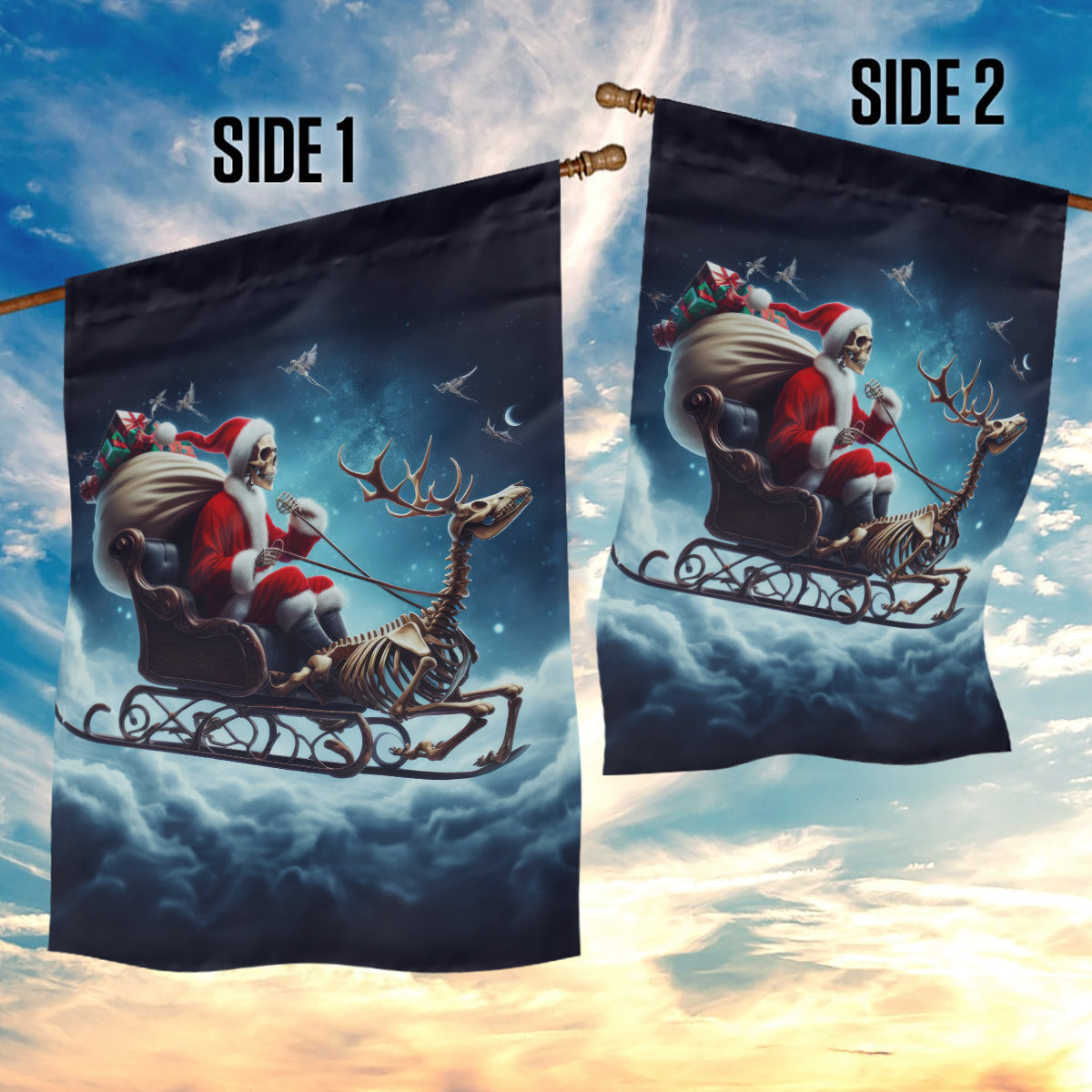 Skeleton Santa Claus Garden Flag Santa Claus Is Coming To Town - Wonder Print Shop
