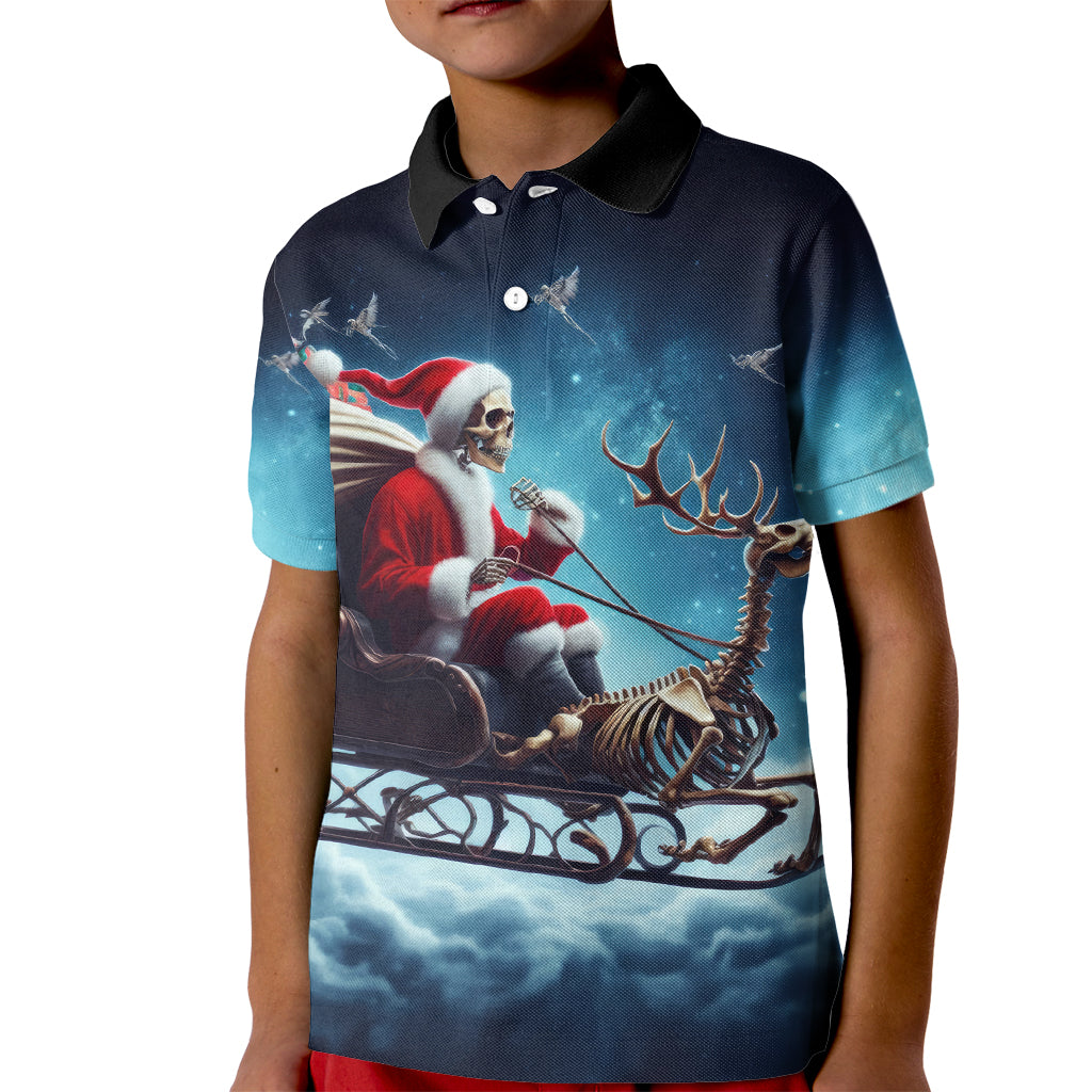 Skeleton Santa Claus Kid Polo Shirt Santa Claus Is Coming To Town - Wonder Print Shop