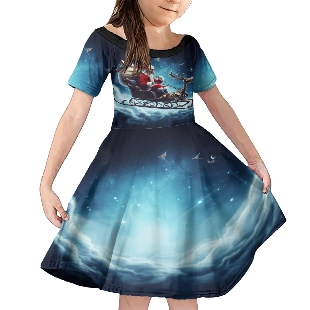 Skeleton Santa Claus Kid Short Sleeve Dress Santa Claus Is Coming To Town - Wonder Print Shop