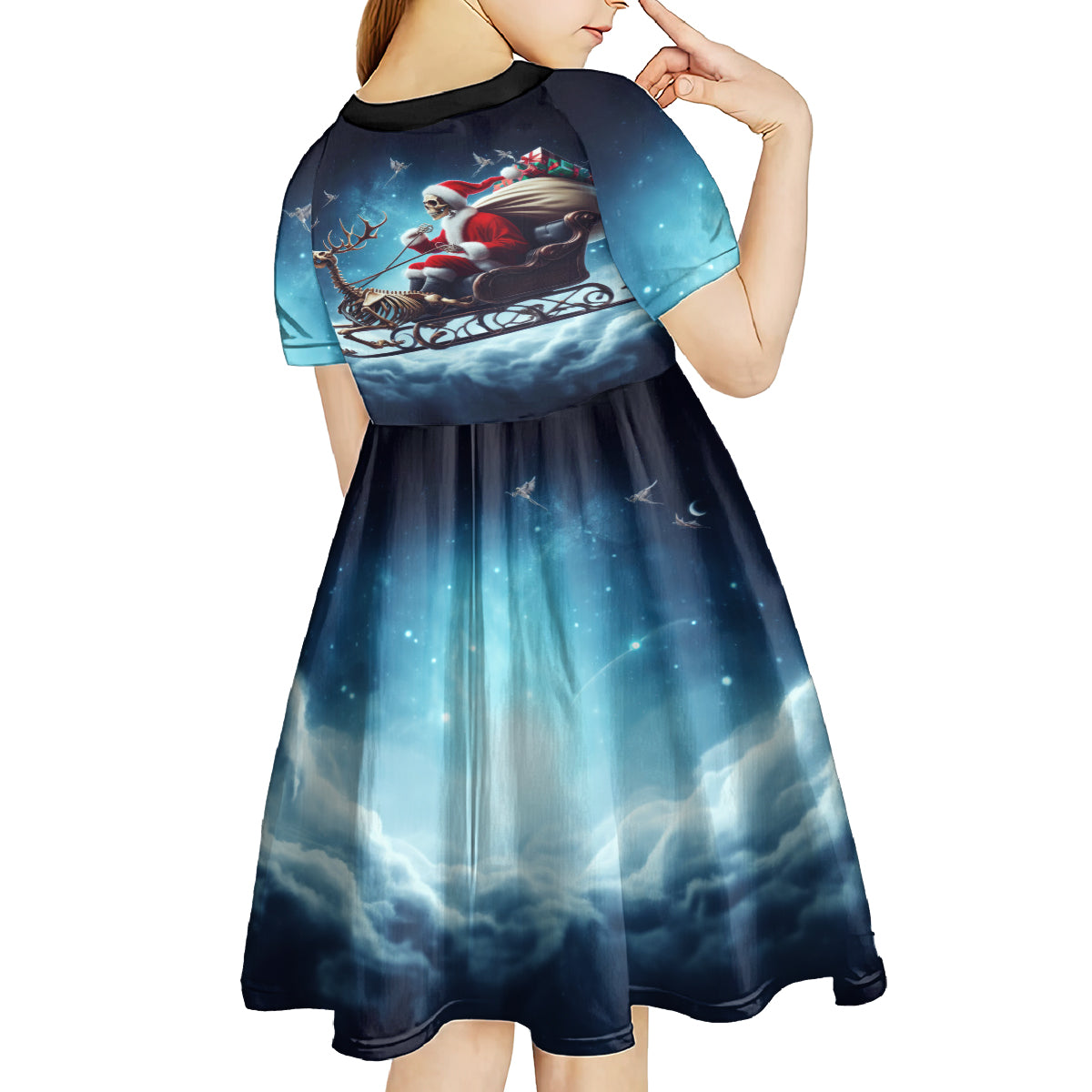 Skeleton Santa Claus Kid Short Sleeve Dress Santa Claus Is Coming To Town - Wonder Print Shop