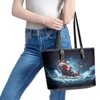 Skeleton Santa Claus Leather Tote Bag Santa Claus Is Coming To Town - Wonder Print Shop