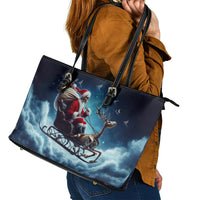 Skeleton Santa Claus Leather Tote Bag Santa Claus Is Coming To Town - Wonder Print Shop