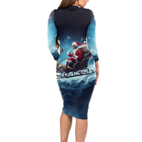 Skeleton Santa Claus Long Sleeve Bodycon Dress Santa Claus Is Coming To Town - Wonder Print Shop