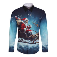 Skeleton Santa Claus Long Sleeve Button Shirt Santa Claus Is Coming To Town - Wonder Print Shop