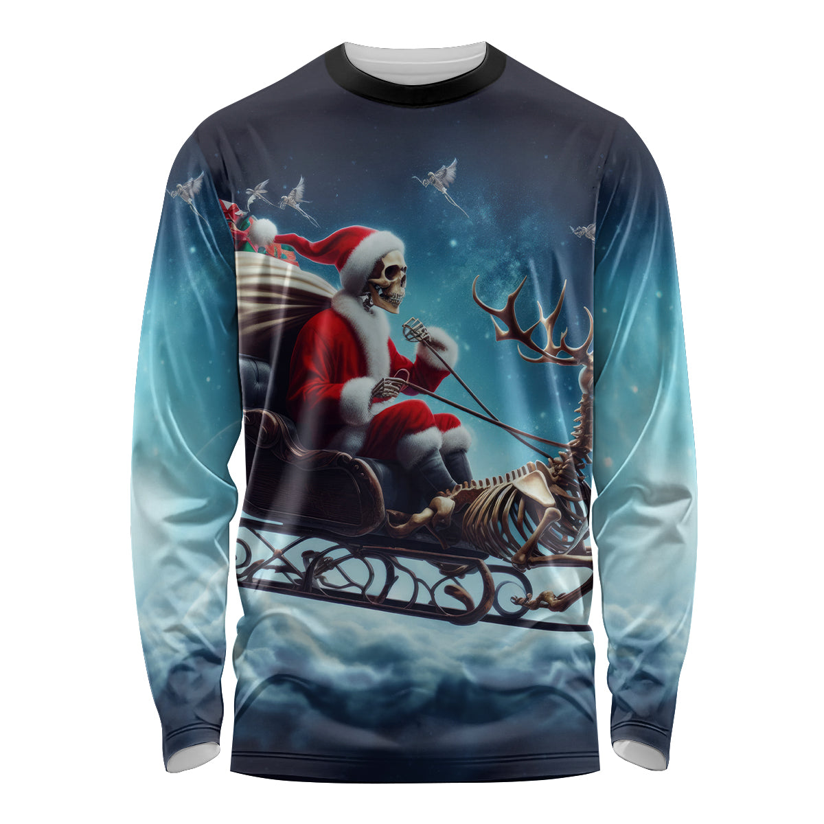 Skeleton Santa Claus Long Sleeve Shirt Santa Claus Is Coming To Town - Wonder Print Shop