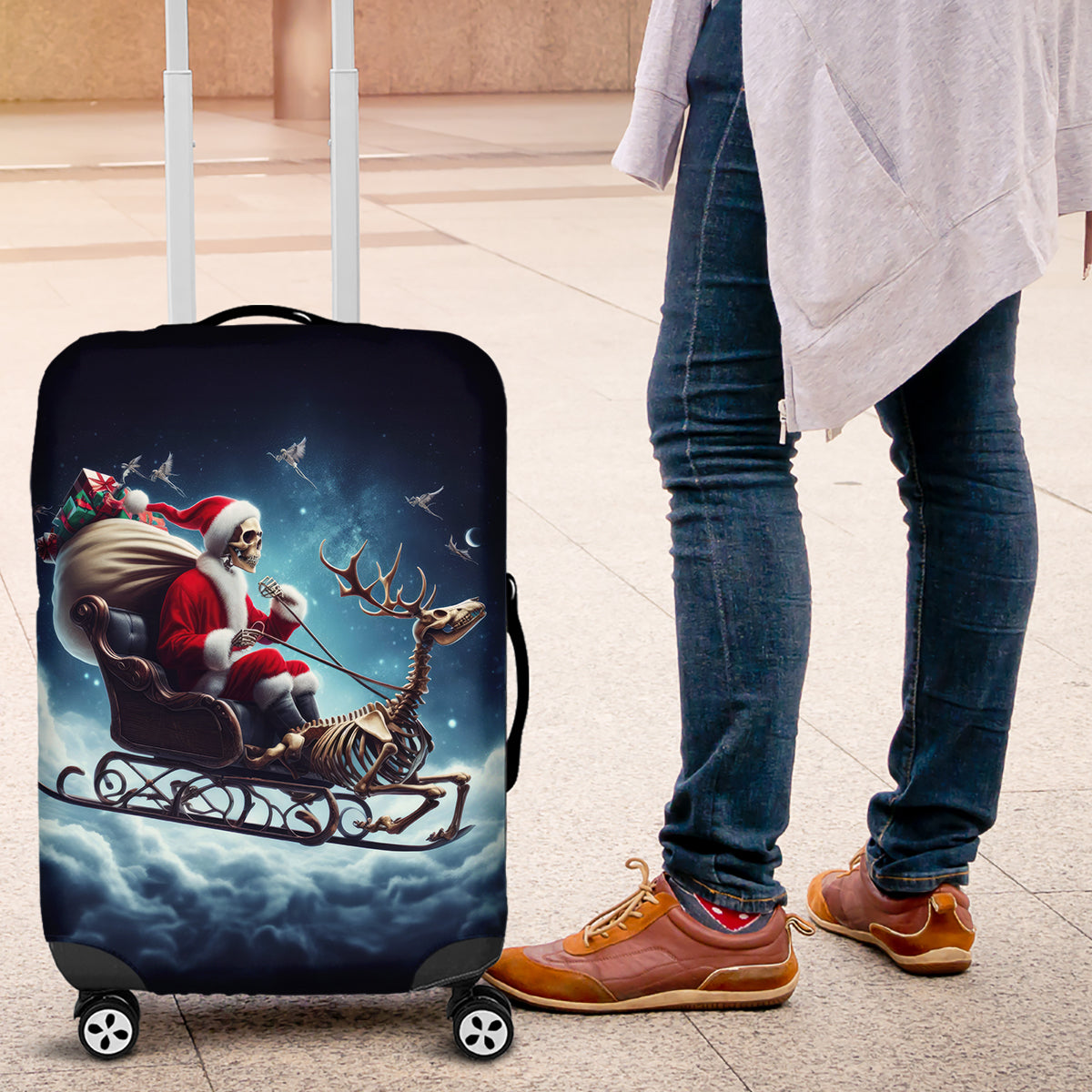 Skeleton Santa Claus Luggage Cover Santa Claus Is Coming To Town - Wonder Print Shop