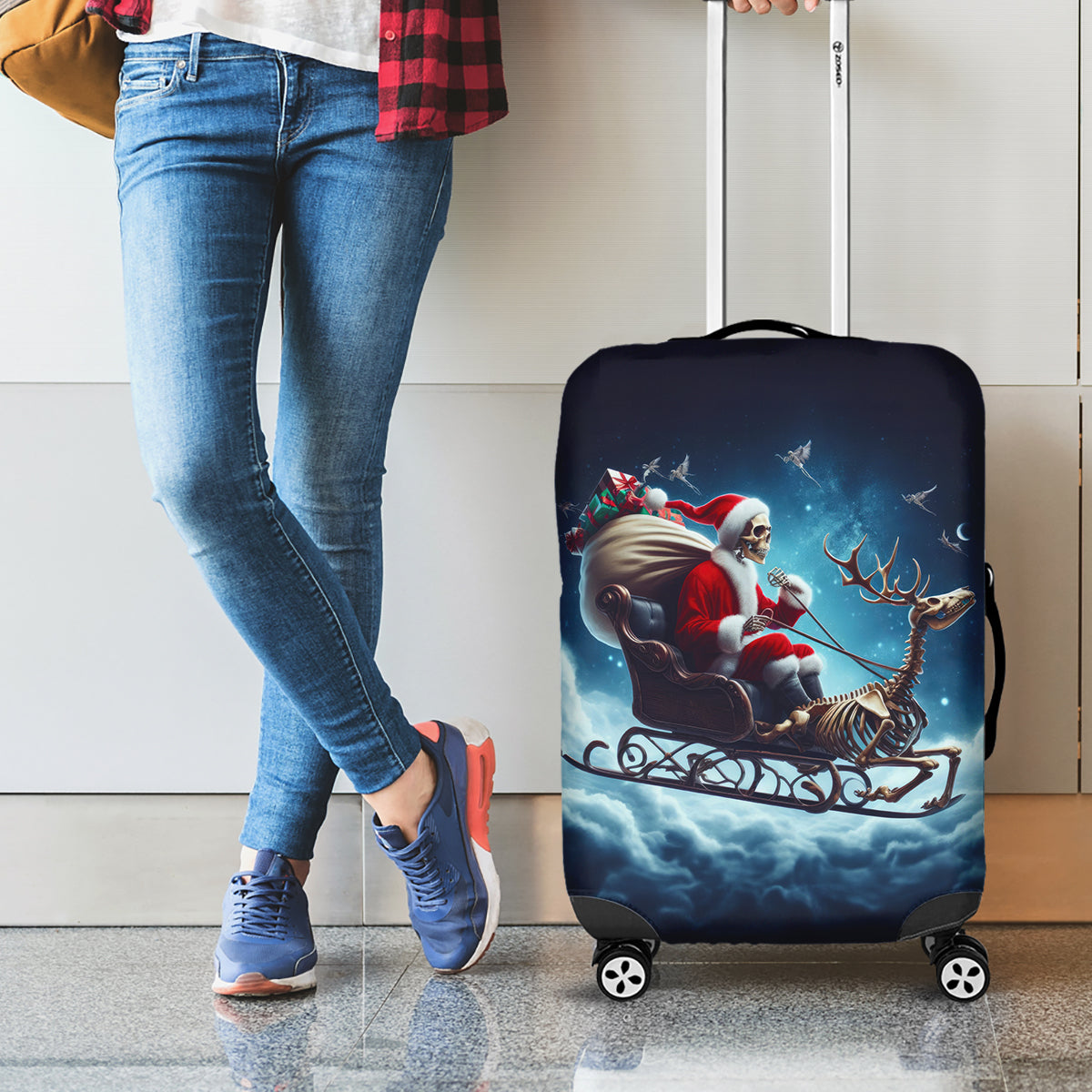Skeleton Santa Claus Luggage Cover Santa Claus Is Coming To Town - Wonder Print Shop