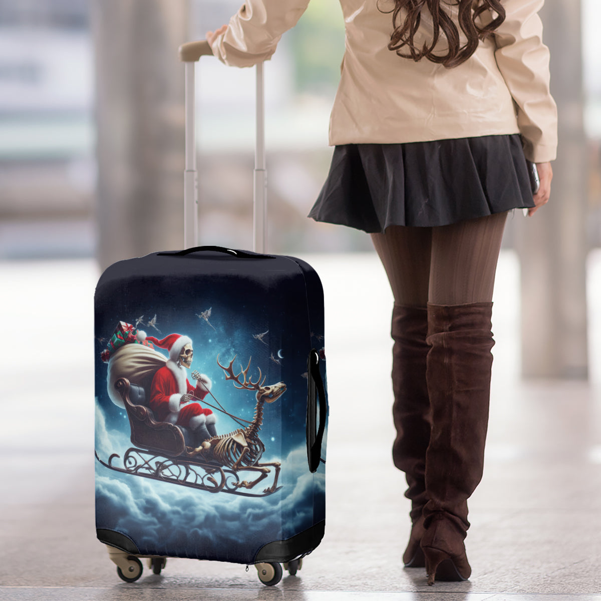 Skeleton Santa Claus Luggage Cover Santa Claus Is Coming To Town - Wonder Print Shop