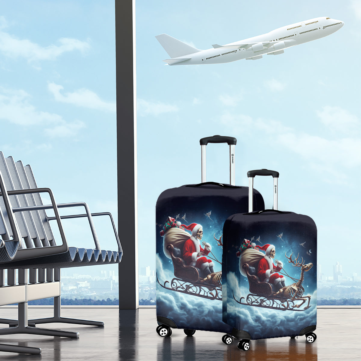 Skeleton Santa Claus Luggage Cover Santa Claus Is Coming To Town - Wonder Print Shop
