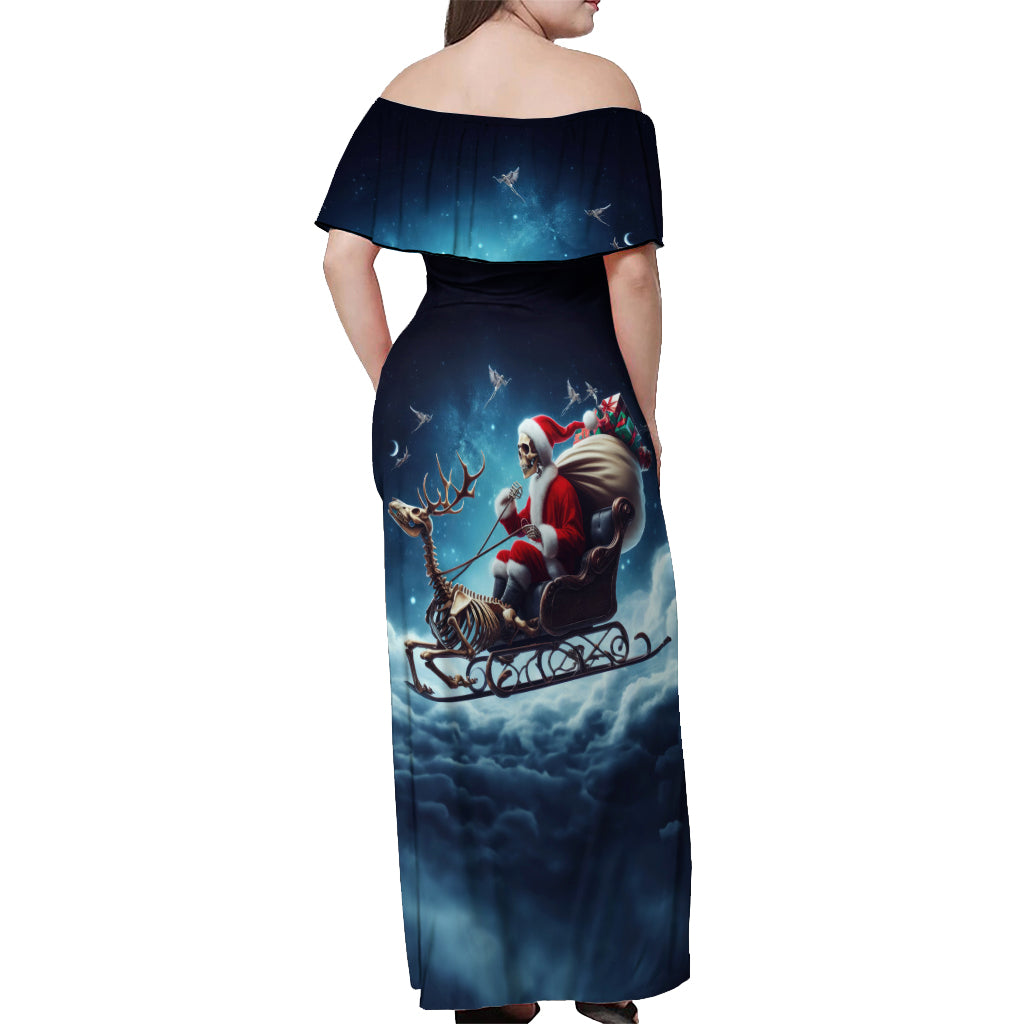 Skeleton Santa Claus Off Shoulder Maxi Dress Santa Claus Is Coming To Town - Wonder Print Shop