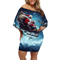 Skeleton Santa Claus Off Shoulder Short Dress Santa Claus Is Coming To Town - Wonder Print Shop
