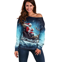 Skeleton Santa Claus Off Shoulder Sweater Santa Claus Is Coming To Town - Wonder Print Shop