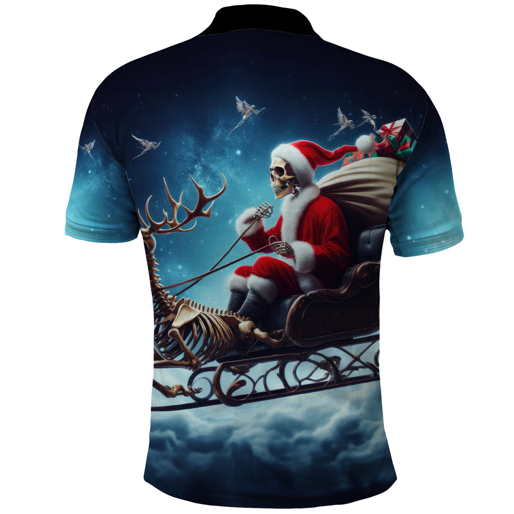 Skeleton Santa Claus Polo Shirt Santa Claus Is Coming To Town - Wonder Print Shop