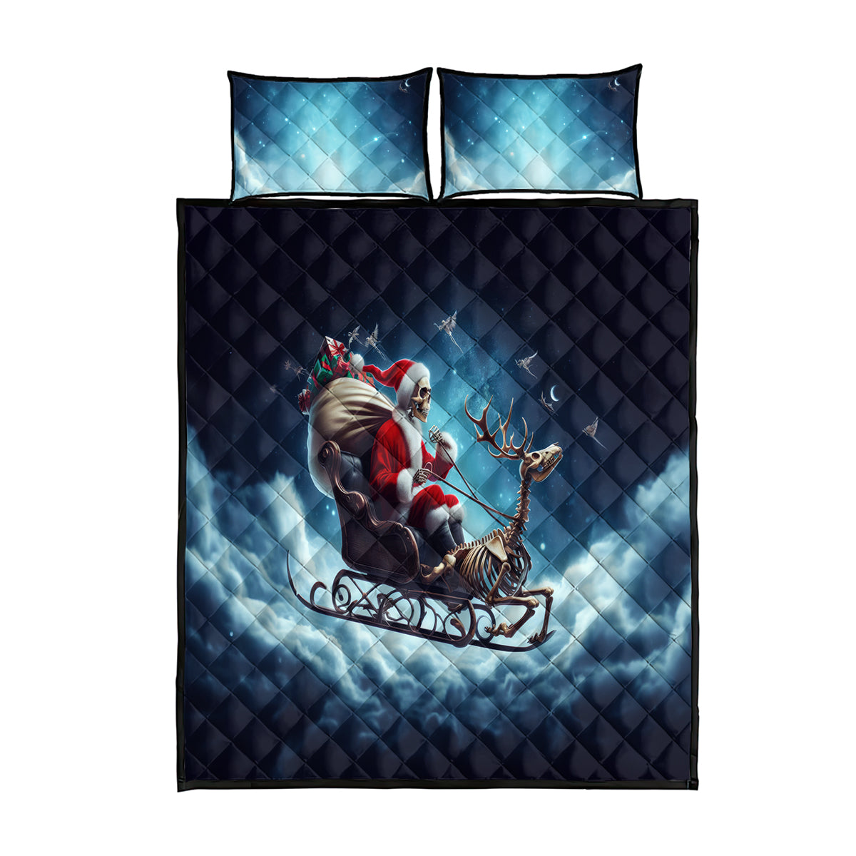 Skeleton Santa Claus Quilt Bed Set Santa Claus Is Coming To Town - Wonder Print Shop