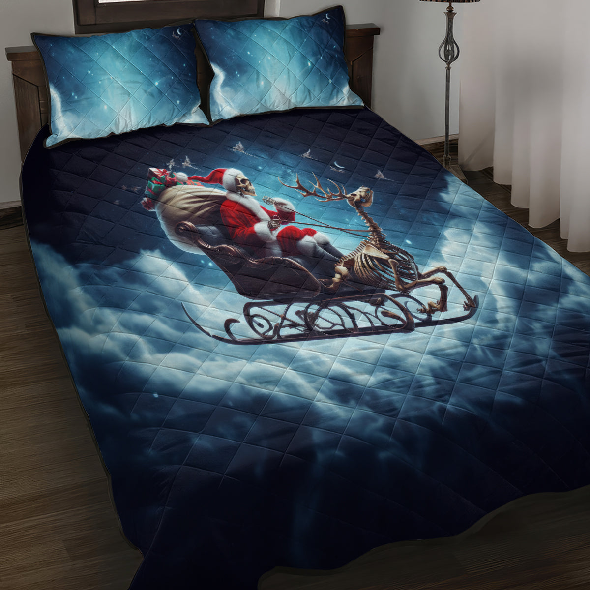 Skeleton Santa Claus Quilt Bed Set Santa Claus Is Coming To Town - Wonder Print Shop