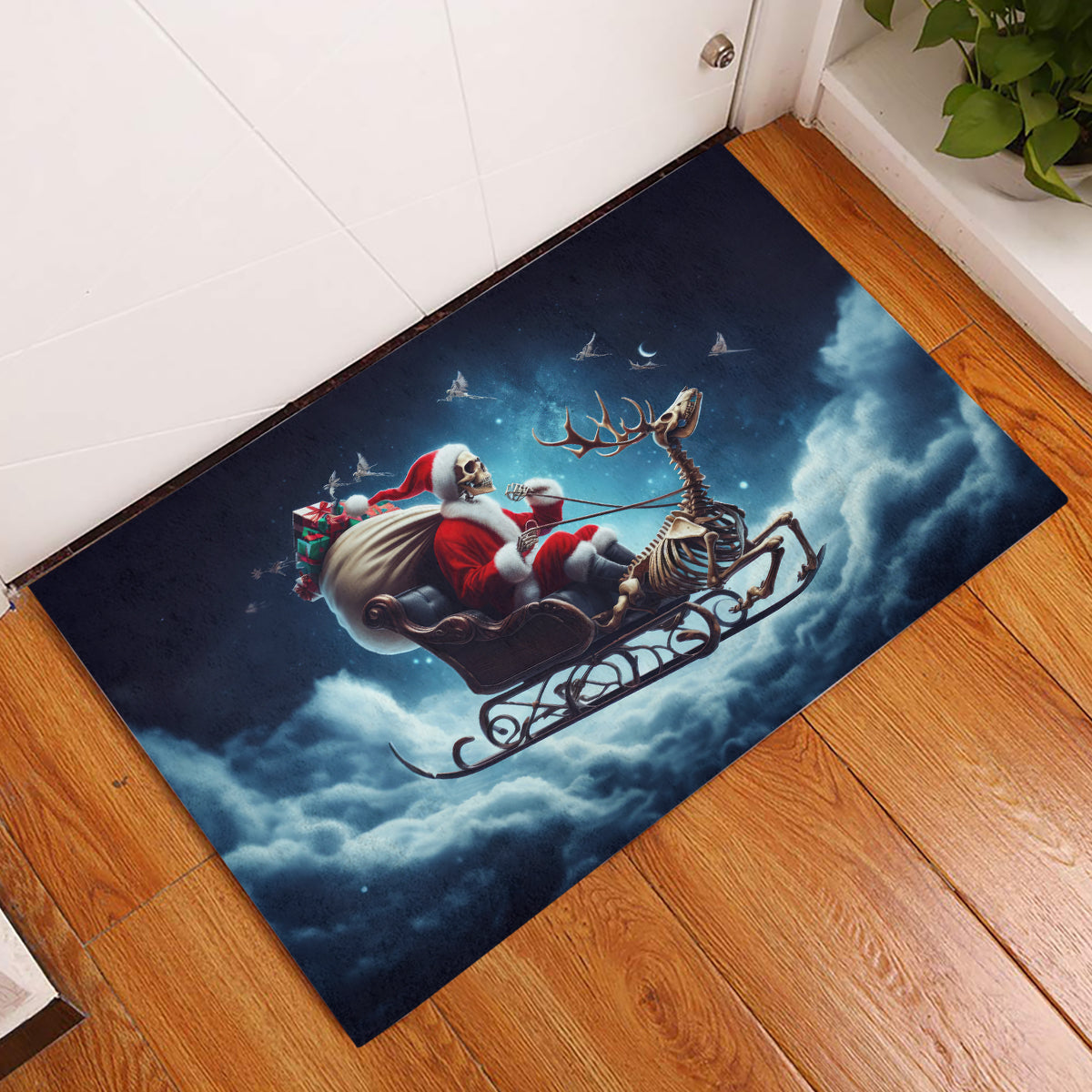 Skeleton Santa Claus Rubber Doormat Santa Claus Is Coming To Town - Wonder Print Shop
