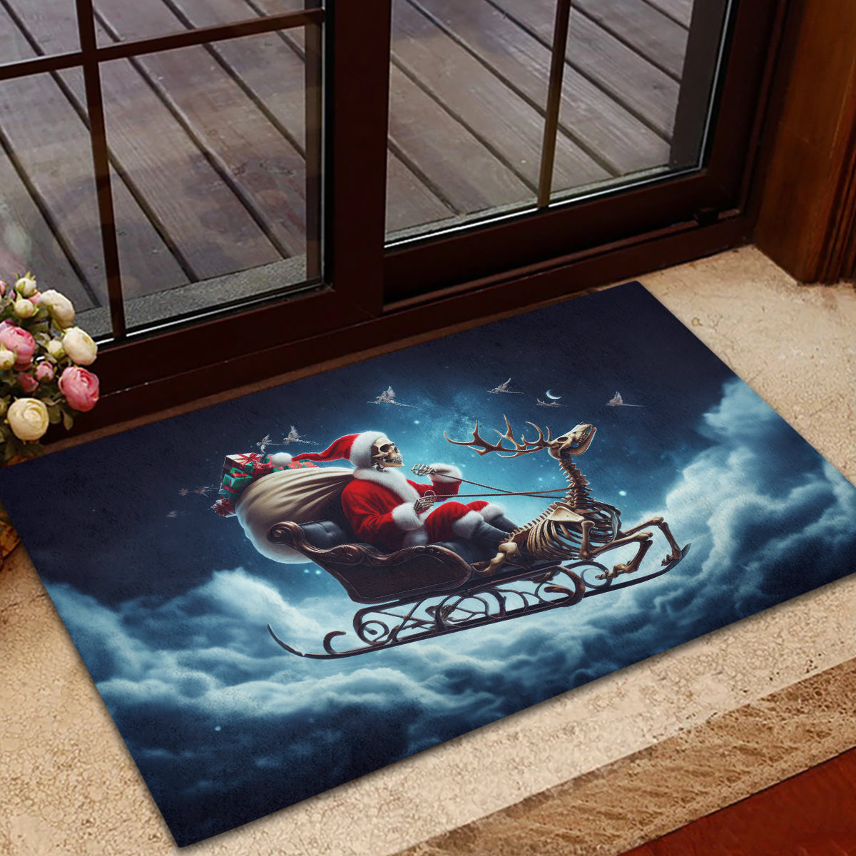 Skeleton Santa Claus Rubber Doormat Santa Claus Is Coming To Town - Wonder Print Shop