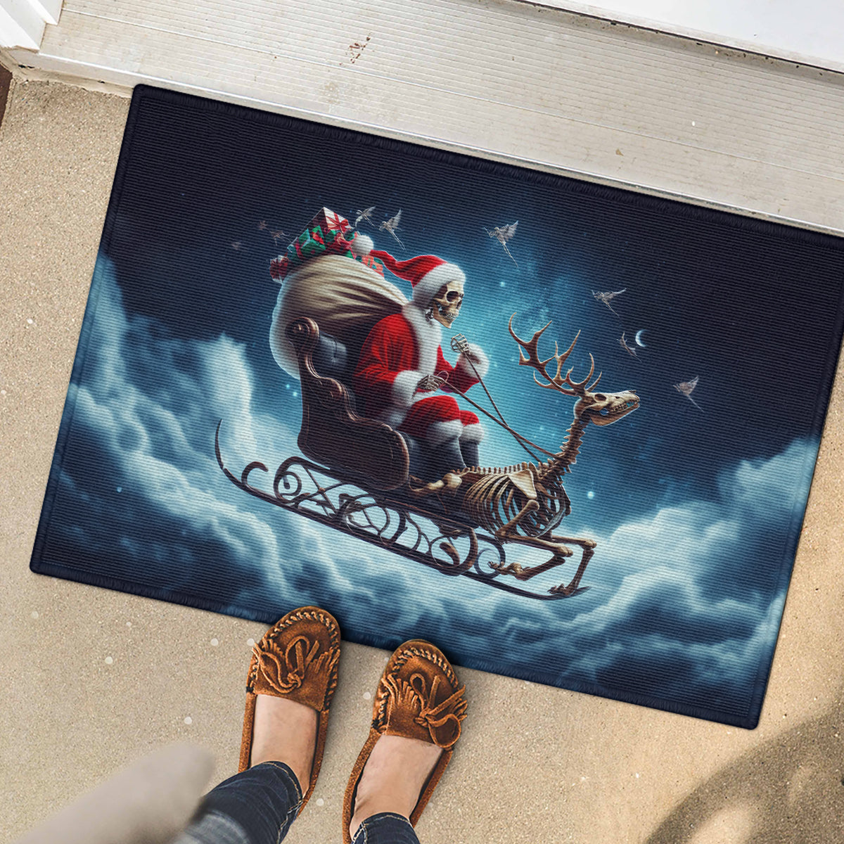 Skeleton Santa Claus Rubber Doormat Santa Claus Is Coming To Town - Wonder Print Shop