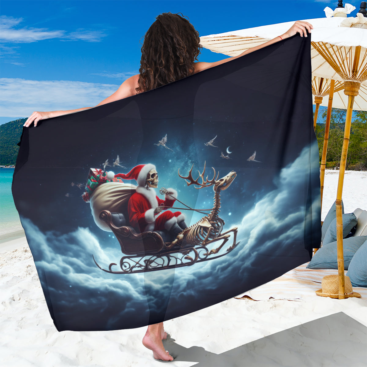 Skeleton Santa Claus Sarong Santa Claus Is Coming To Town - Wonder Print Shop