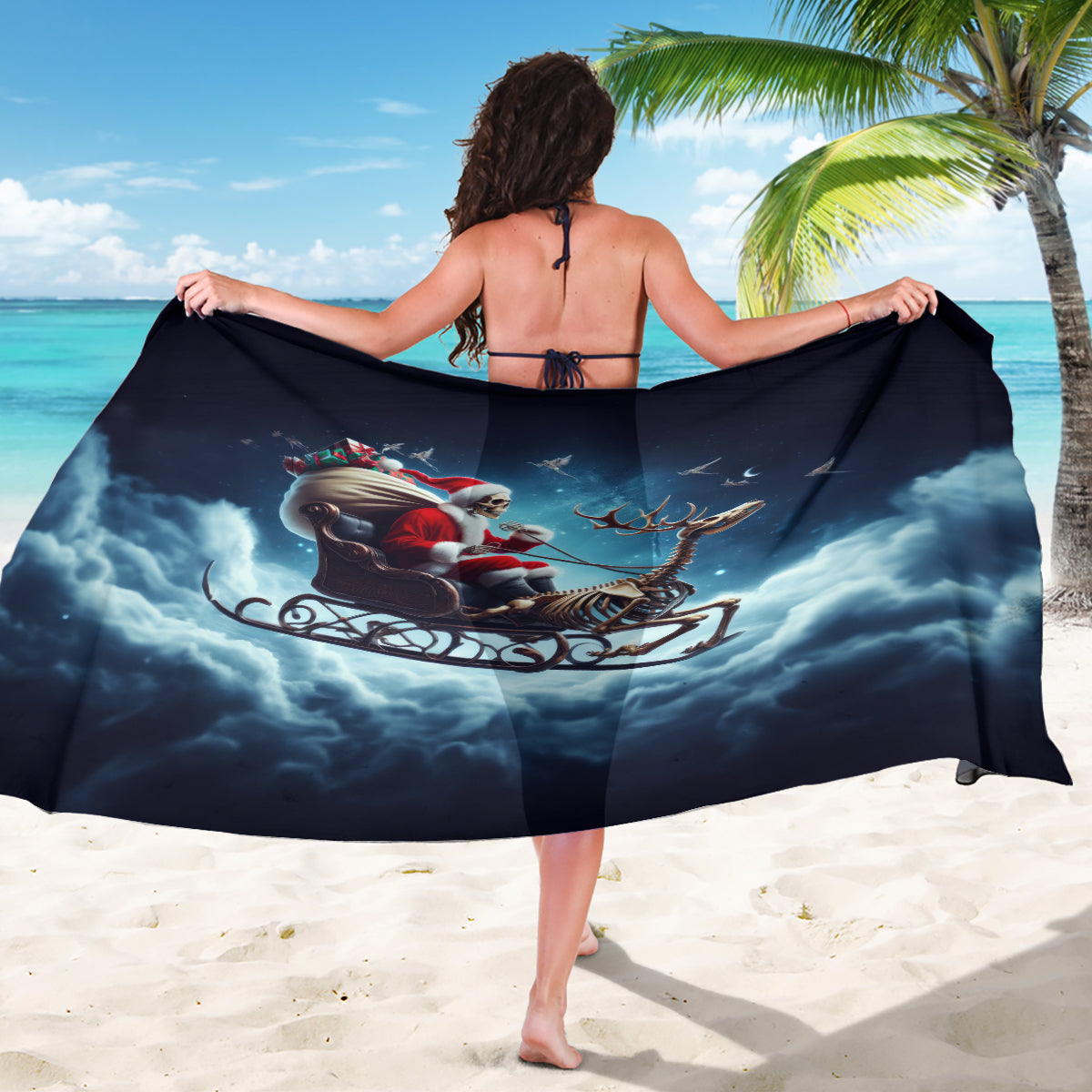 Skeleton Santa Claus Sarong Santa Claus Is Coming To Town - Wonder Print Shop