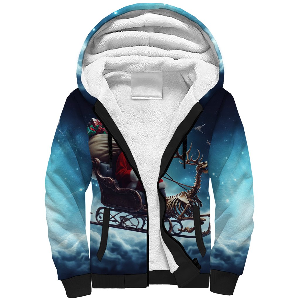 Skeleton Santa Claus Sherpa Hoodie Santa Claus Is Coming To Town - Wonder Print Shop