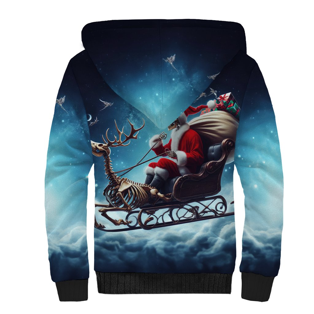 Skeleton Santa Claus Sherpa Hoodie Santa Claus Is Coming To Town - Wonder Print Shop