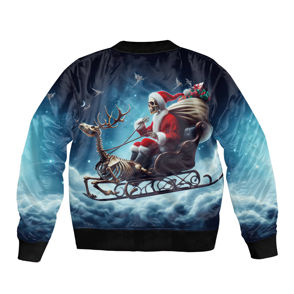 Skeleton Santa Claus Sleeve Zip Bomber Jacket Santa Claus Is Coming To Town - Wonder Print Shop