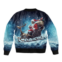 Skeleton Santa Claus Sleeve Zip Bomber Jacket Santa Claus Is Coming To Town - Wonder Print Shop