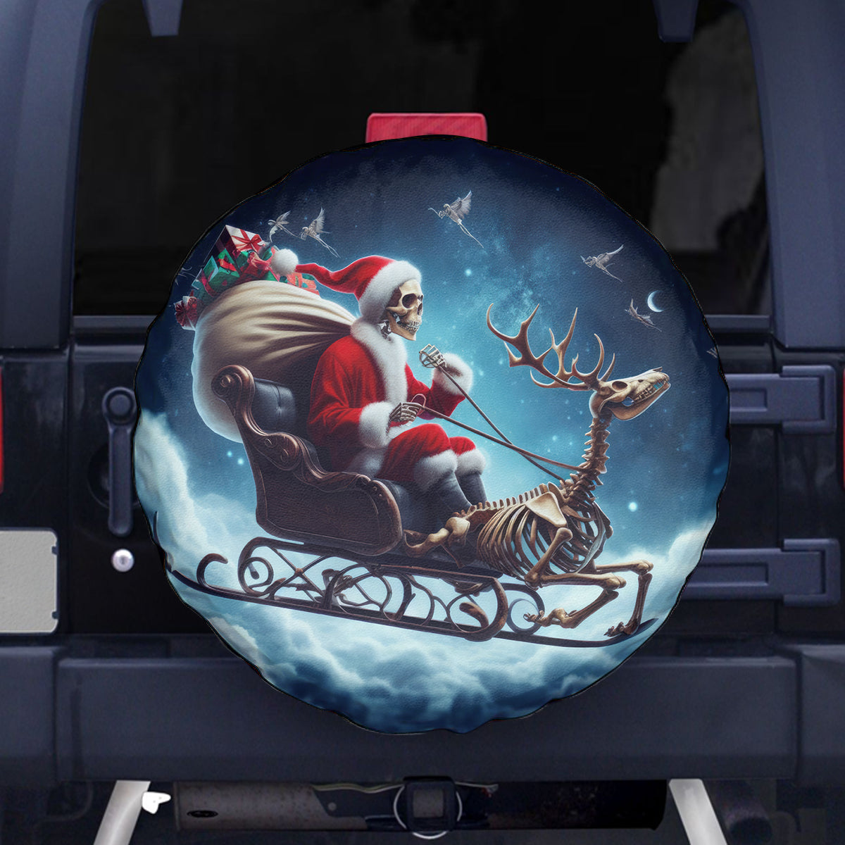 Skeleton Santa Claus Spare Tire Cover Santa Claus Is Coming To Town - Wonder Print Shop