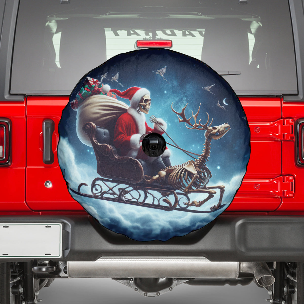 Skeleton Santa Claus Spare Tire Cover Santa Claus Is Coming To Town - Wonder Print Shop