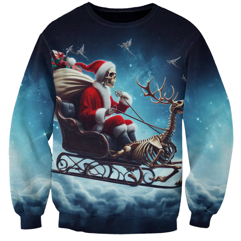 Skeleton Santa Claus Sweatshirt Santa Claus Is Coming To Town - Wonder Print Shop