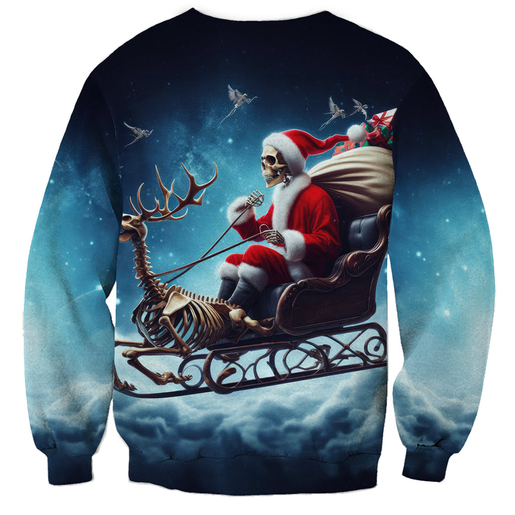 Skeleton Santa Claus Sweatshirt Santa Claus Is Coming To Town - Wonder Print Shop