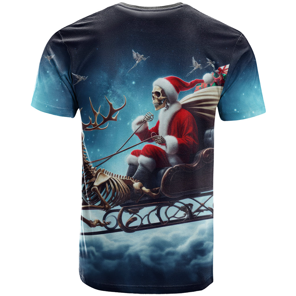 Skeleton Santa Claus T Shirt Santa Claus Is Coming To Town - Wonder Print Shop