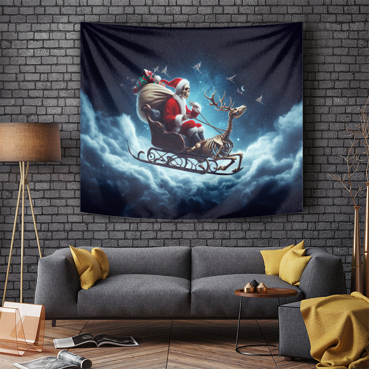 Skeleton Santa Claus Tapestry Santa Claus Is Coming To Town - Wonder Print Shop