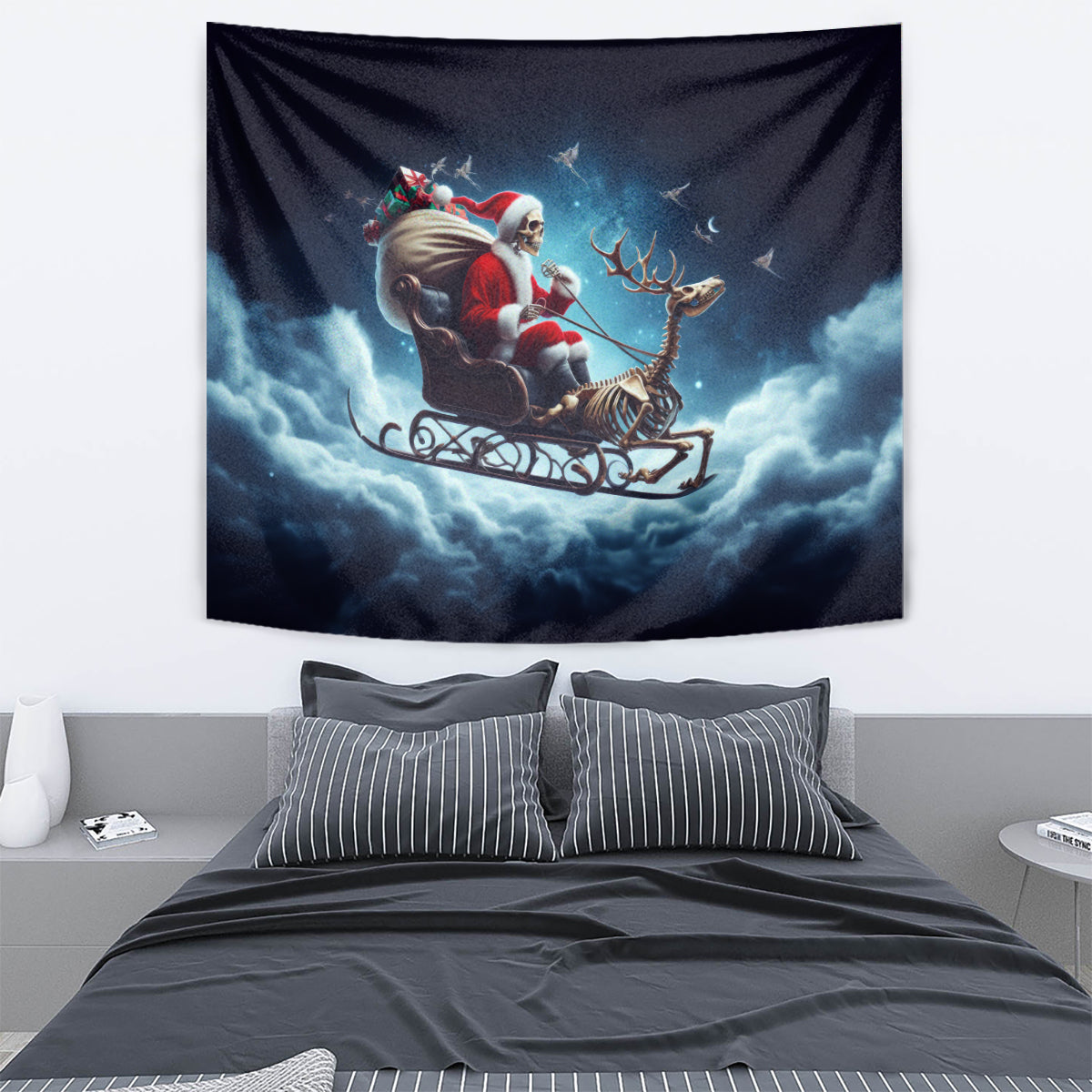 Skeleton Santa Claus Tapestry Santa Claus Is Coming To Town - Wonder Print Shop