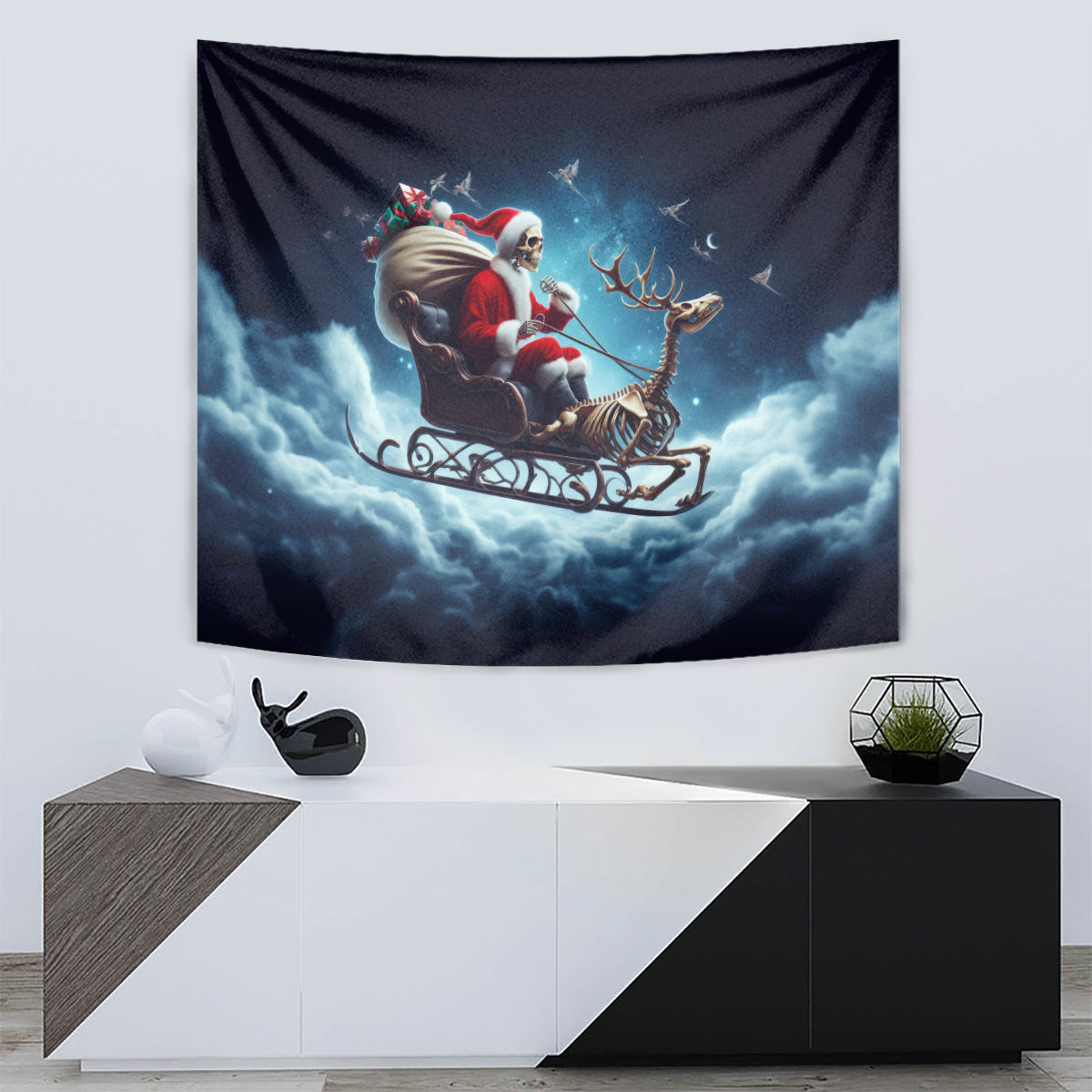 Skeleton Santa Claus Tapestry Santa Claus Is Coming To Town - Wonder Print Shop