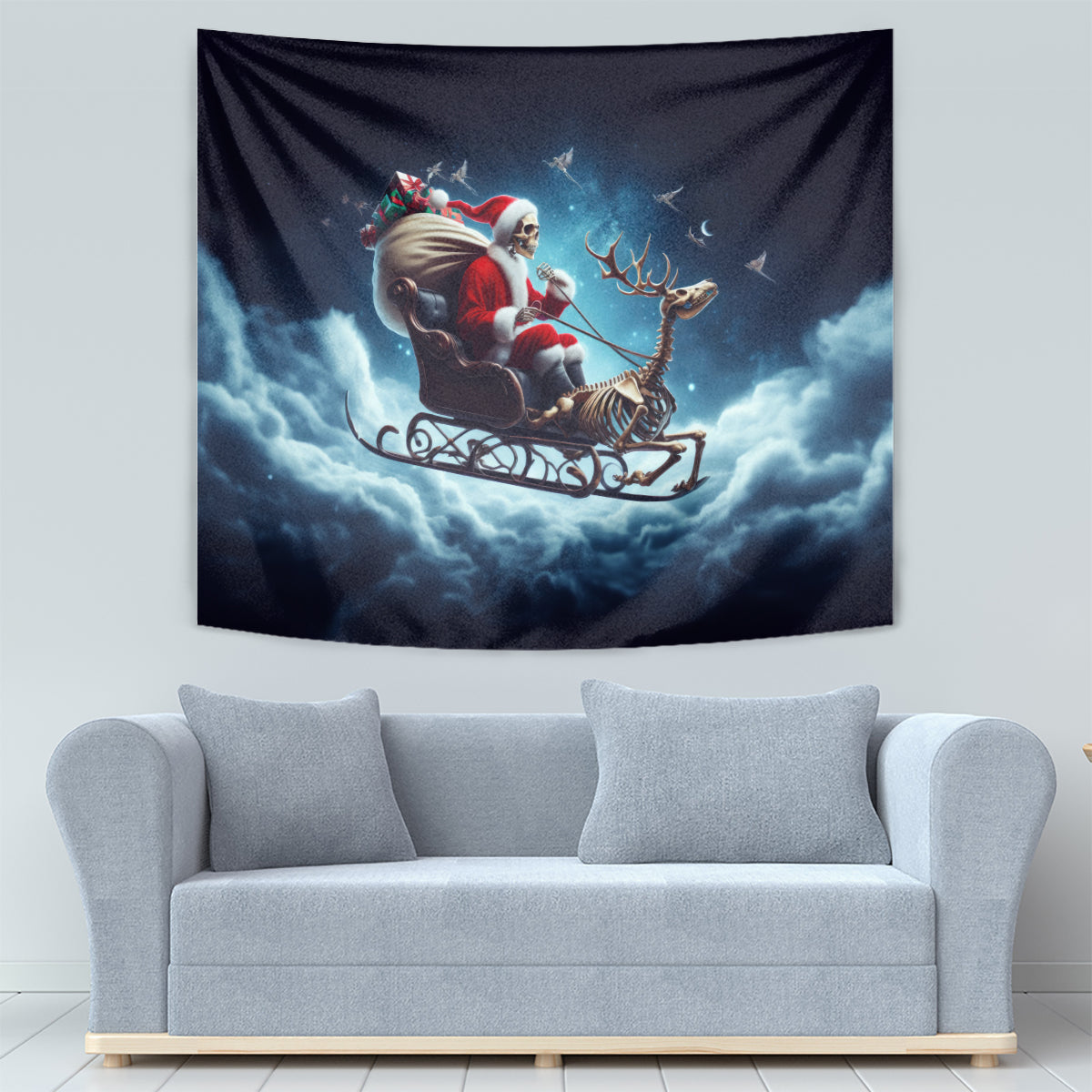 Skeleton Santa Claus Tapestry Santa Claus Is Coming To Town - Wonder Print Shop
