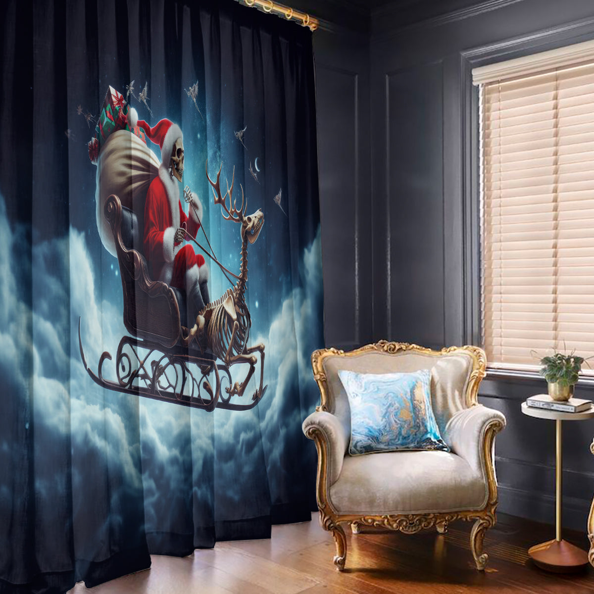Skeleton Santa Claus Window Curtain Santa Claus Is Coming To Town - Wonder Print Shop