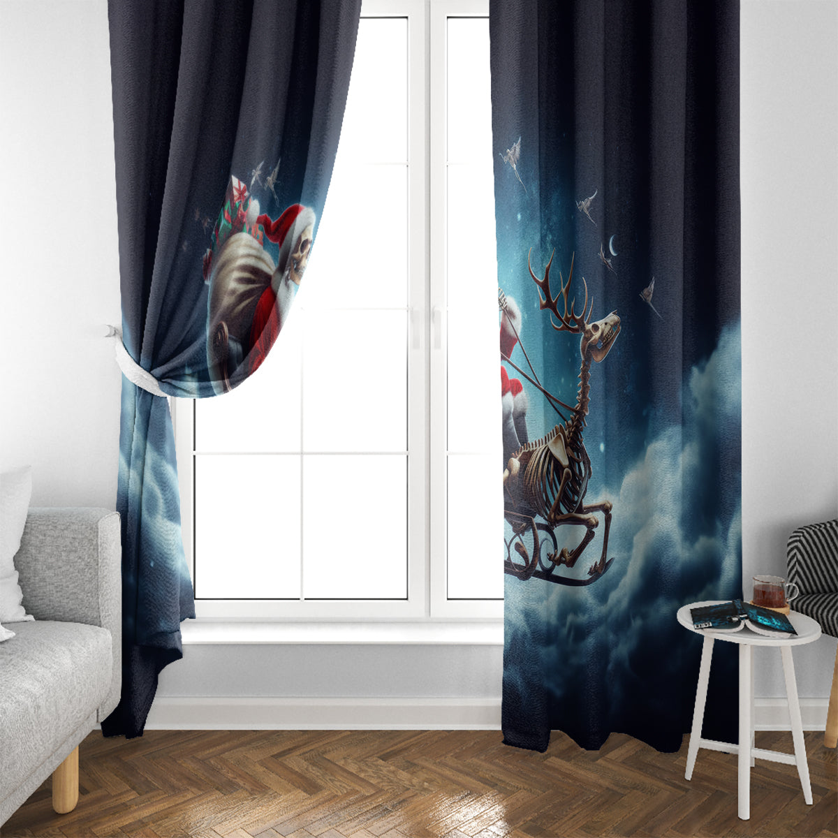 Skeleton Santa Claus Window Curtain Santa Claus Is Coming To Town - Wonder Print Shop