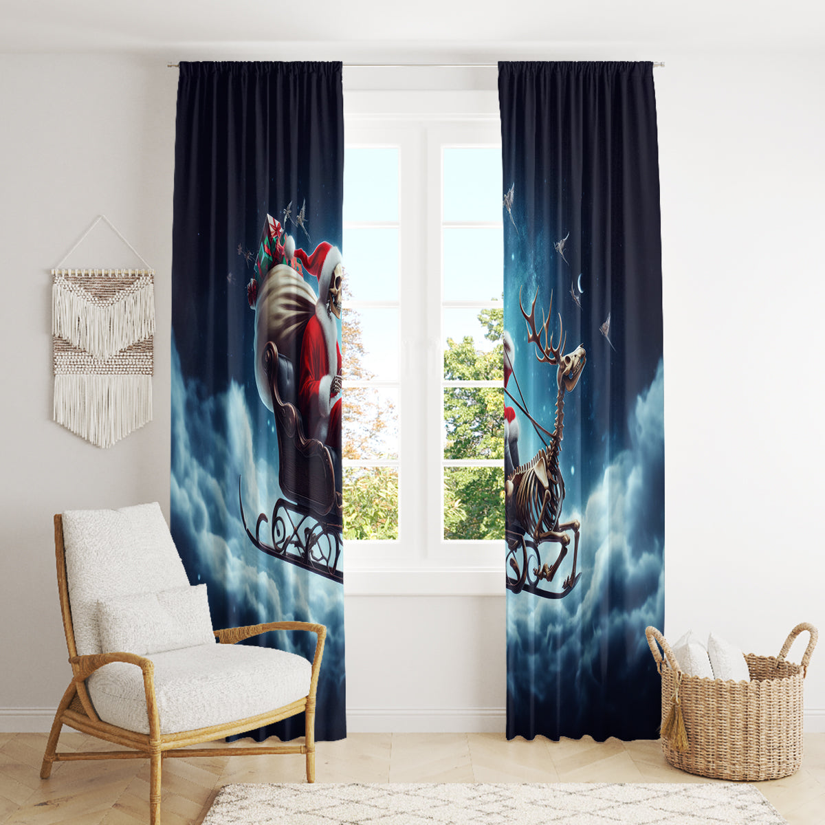 Skeleton Santa Claus Window Curtain Santa Claus Is Coming To Town - Wonder Print Shop