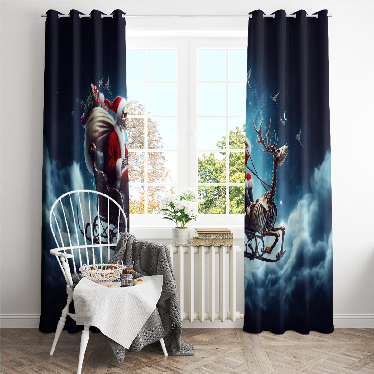 Skeleton Santa Claus Window Curtain Santa Claus Is Coming To Town - Wonder Print Shop