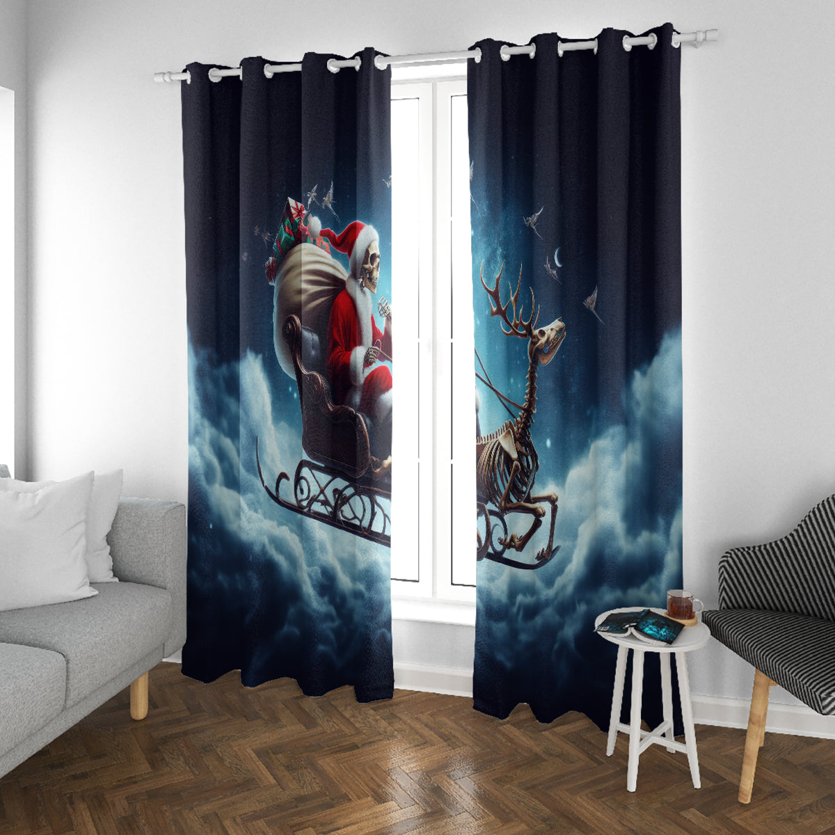 Skeleton Santa Claus Window Curtain Santa Claus Is Coming To Town - Wonder Print Shop