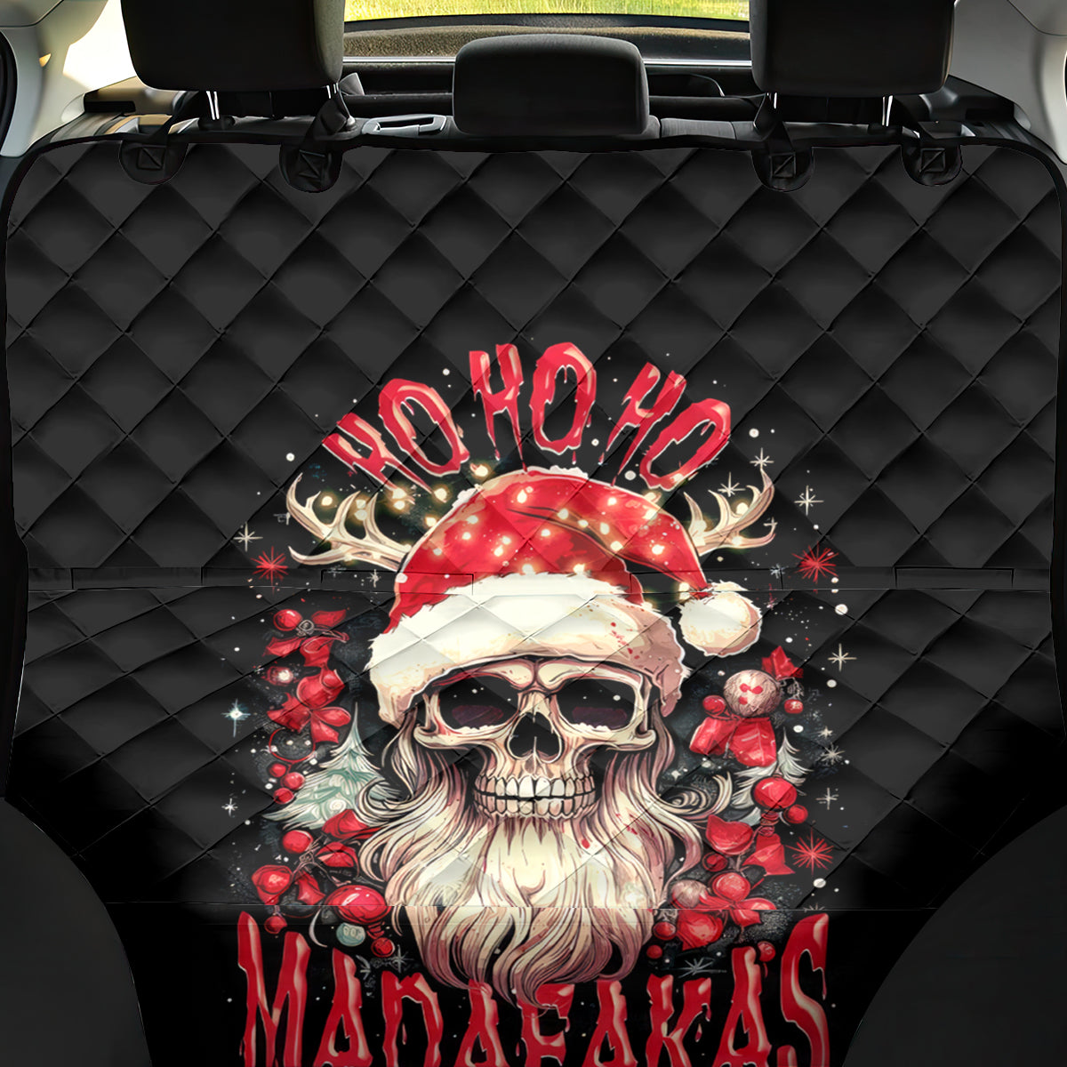 Skull Santa Claus Back Car Seat Cover Ho Ho Ho Madafakas - Wonder Print Shop