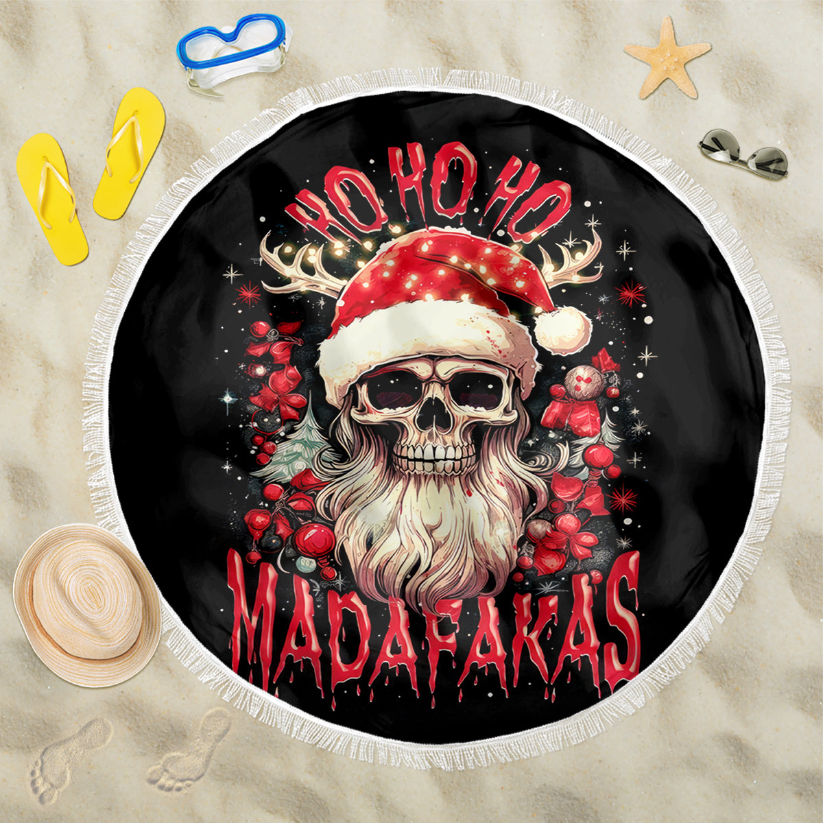 Skull Santa Claus Beach Blanket Ho Ho Ho Madafakas - Wonder Print Shop