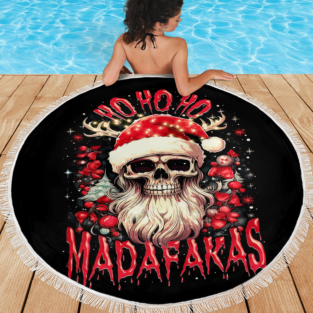 Skull Santa Claus Beach Blanket Ho Ho Ho Madafakas - Wonder Print Shop