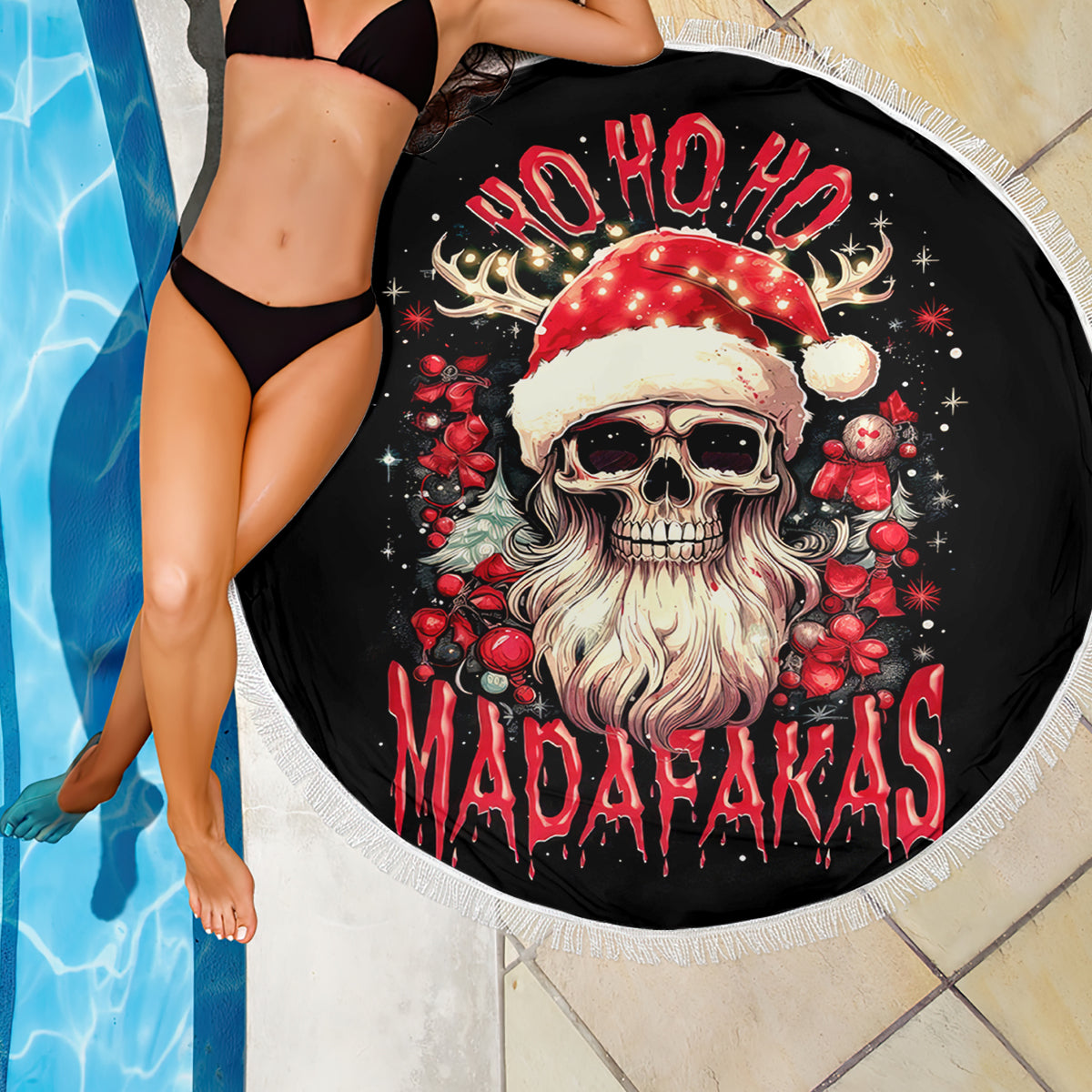 Skull Santa Claus Beach Blanket Ho Ho Ho Madafakas - Wonder Print Shop