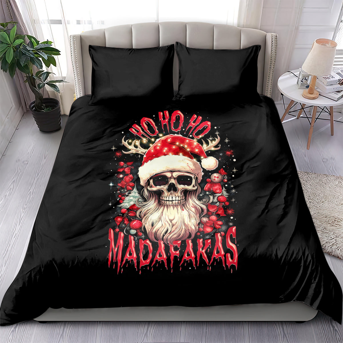 Skull Santa Claus Bedding Set Ho Ho Ho Madafakas - Wonder Print Shop