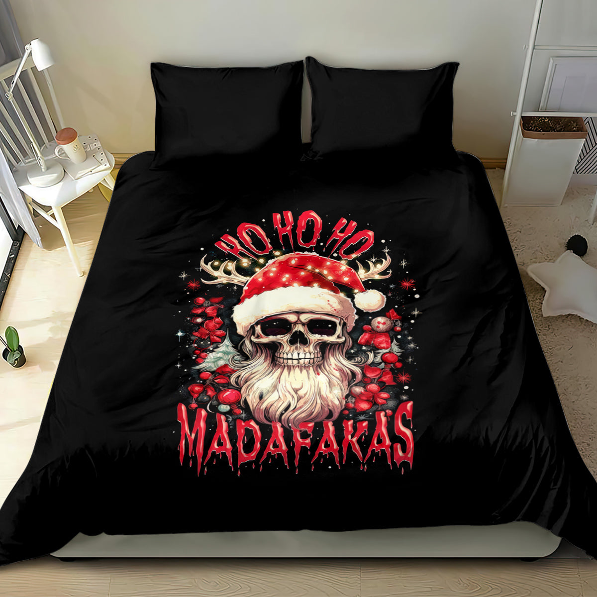 Skull Santa Claus Bedding Set Ho Ho Ho Madafakas - Wonder Print Shop