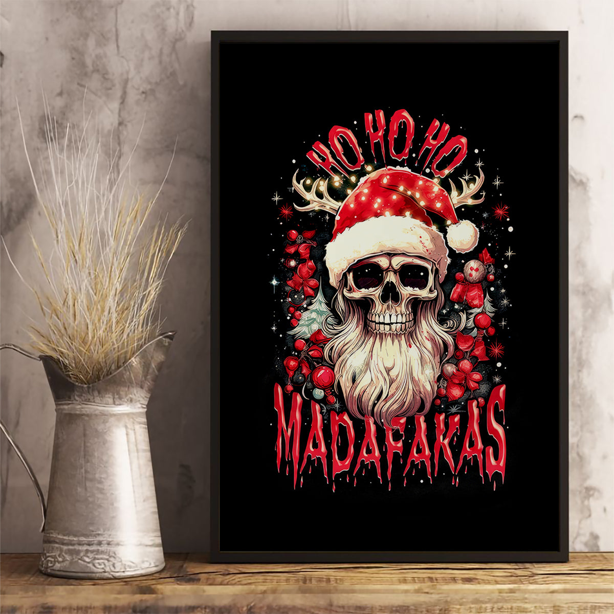 Skull Santa Claus Canvas Wall Art Ho Ho Ho Madafakas - Wonder Print Shop